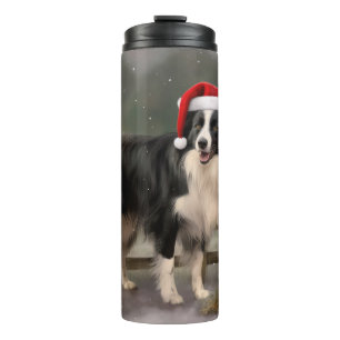 Bouteilles Isothermes Bordure Collie Chien dans neige Noël