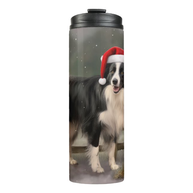 Bouteilles Isothermes Bordure Collie Chien dans neige Noël (Devant)