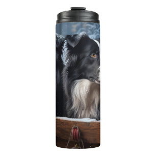 Bouteilles Isothermes Bordure Collie Snowy Sleigh Décor de Noël