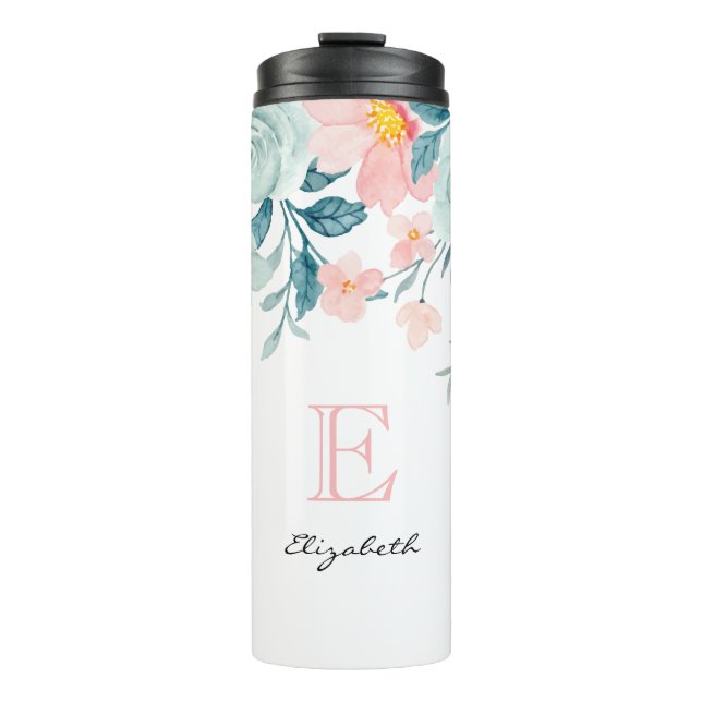 Bouteilles Isothermes Bordure florale rose et verte (Devant)