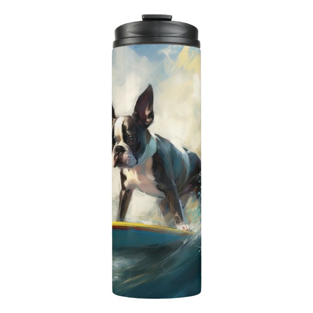 Bouteilles Isothermes Boston Terrier Beach Surfing Peinture (Devant)