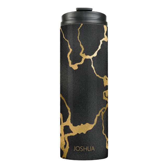 Bouteilles Isothermes Boug de voyage Noir Marbre Nom Tumbler Thermique (Devant)