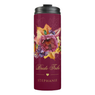 Bouteilles Isothermes Bouquet de chute d'or Rose de Bourgogne Floral