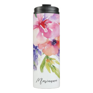 Bouteilles Isothermes Bouquet floral aquarelle