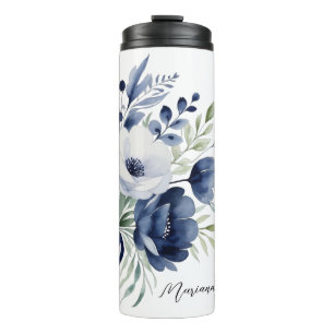 Bouteilles Isothermes Bouquet floral bleu et blanc