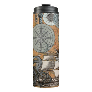 Bouteilles Isothermes Boussole Rose Vintage Nautique Octopus Ship