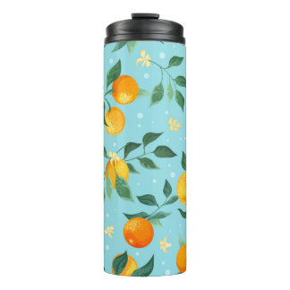 Bouteilles Isothermes Branches d'oranges avec fleurs sur un dos bleu