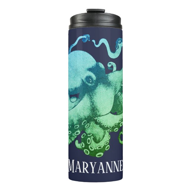 Bouteilles Isothermes Bright Ocean Hues Nautiques Octopus & Nom (Devant)