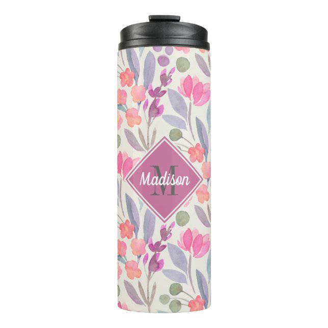 Bouteilles Isothermes Bright Pastels motif floral avec Monogramme (Devant)