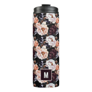 Bouteilles Isothermes Burgundy Peonies Motif Floral Monogramme