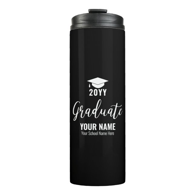 Bouteilles Isothermes Cadeau de graduation noir et blanc personnalisé (Devant)