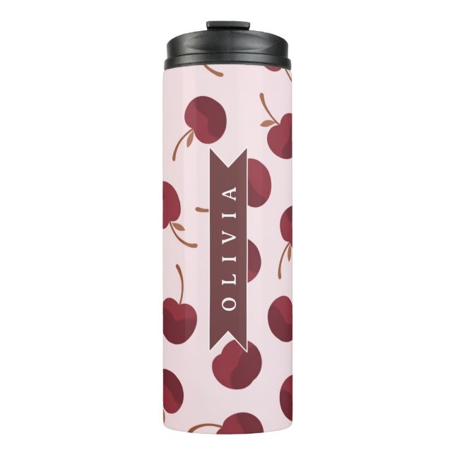Bouteilles Isothermes Cadeau Personnalisé avec Motif Cerise Esthétique (Devant)