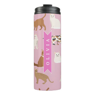 Bouteilles Isothermes Cadeau Personnalisé Motif de Chat Rose Mignon pour