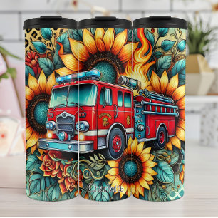 Bouteilles Isothermes Camion d'incendie au milieu des tournesols et des 