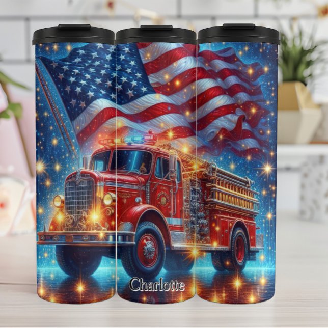 Bouteilles Isothermes Camion-feu patriotique avec drapeau américain (Créateur téléchargé)