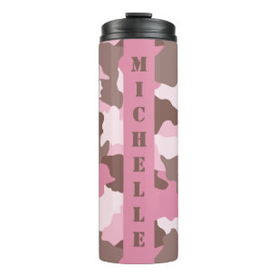 Bouteilles Isothermes Camouflage rose Nom du monogramme rose