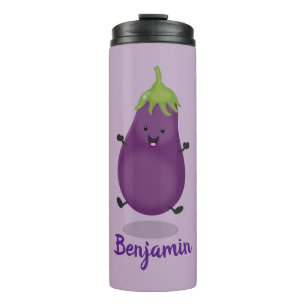 Bouteilles Isothermes Caricature d'aubergine d'aubergine joliment heureu