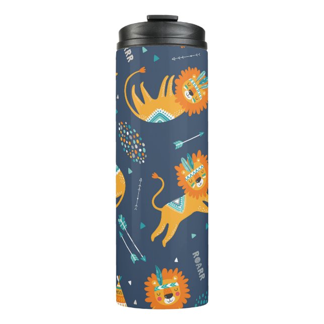 Bouteilles Isothermes Caricature Lions Tribal Motif sans couture (Devant)