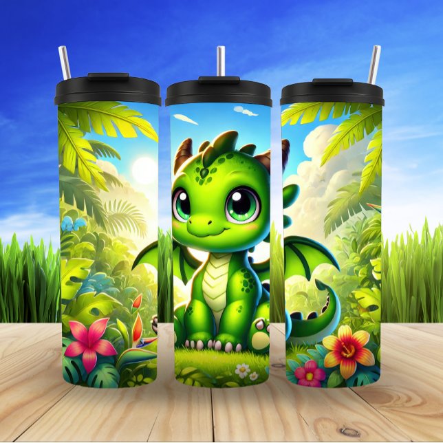 Bouteilles Isothermes Caricature Whimsical Cute Green Dragon (Créateur téléchargé)