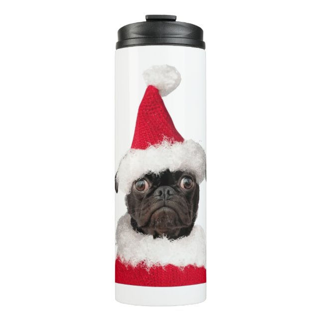 Bouteilles Isothermes Carlin noir mignon à Noël Santa Hat (Devant)