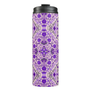 Bouteilles Isothermes Carreaux floraux en violet et coton bonbon rose