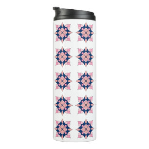 Bouteilles Isothermes Carreaux Floraux Géométriques Rose et Bleu Marine