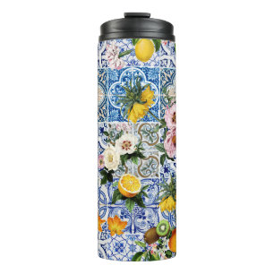 Bouteilles Isothermes Carrelage de style sicilien avec fleurs et citron
