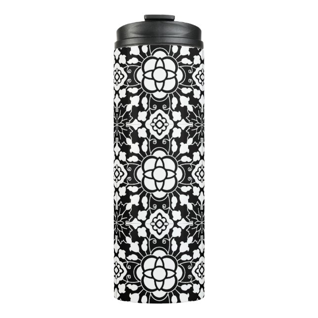 Bouteilles Isothermes Carrelage marocain floral, noir et blanc (Devant)