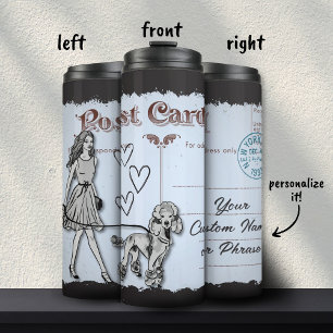 Bouteilles Isothermes Carte postale Vintage Gris Shopping Femme Poodle L