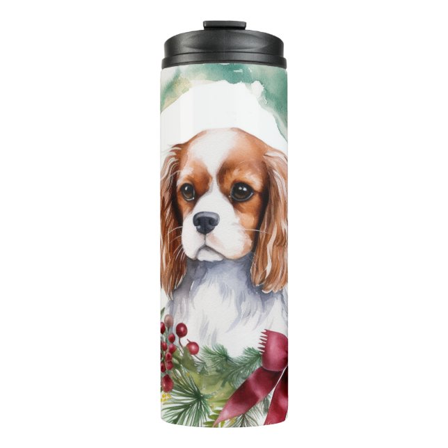 Bouteilles Isothermes Cavalier King Christmas Wreath Festive Pup (Devant)