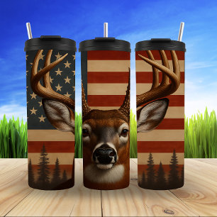 Bouteilles Isothermes Cerf majestueux avec drapeau américain
