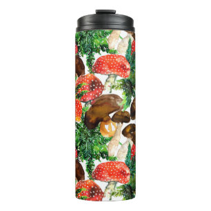 Bouteilles Isothermes Champignons d'aquarelle et motif de fougères verte