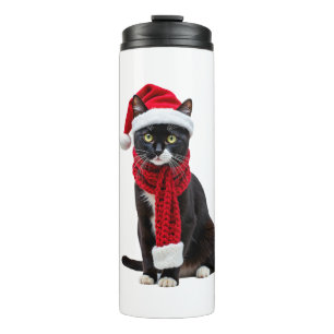 Bouteilles Isothermes Chapeau écharpe de Noël laid chat noir Santa Fête