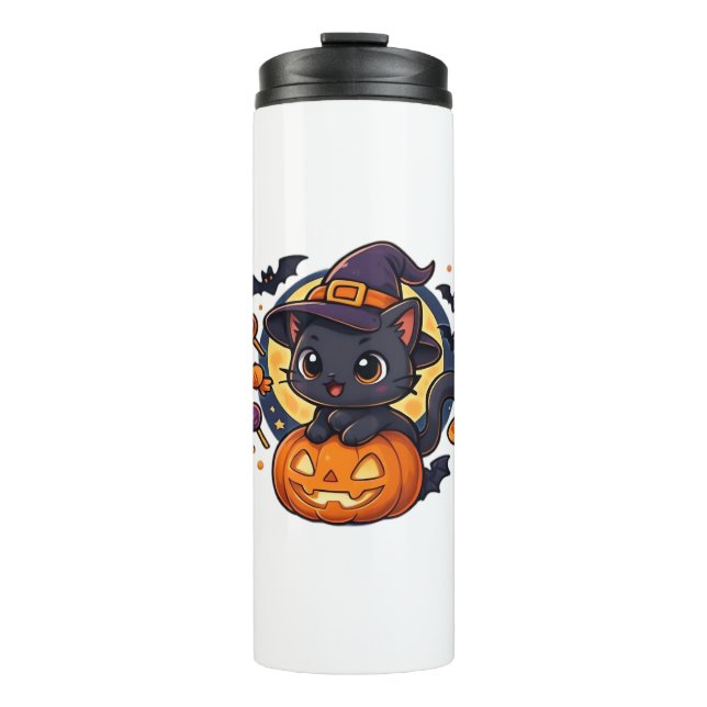 Bouteilles Isothermes Chat à sorcière sur Citrouille - Halloween Art Ove (Devant)