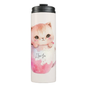Bouteilles Isothermes Chat blanc-rose mignonne dans une tasse de thé (2)