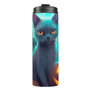 Bouteilles Isothermes Chat bleu russe d'Halloween avec la peur Citrouill