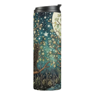 Bouteilles Isothermes Chat boho ciel nocturne étoilé forêt boisée
