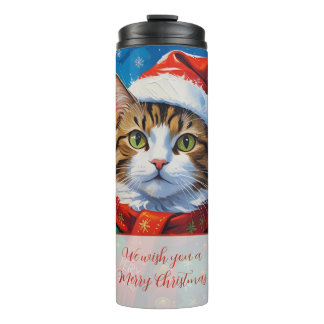 Bouteilles Isothermes Chat de Noël festif avec un chapeau de Père Noël