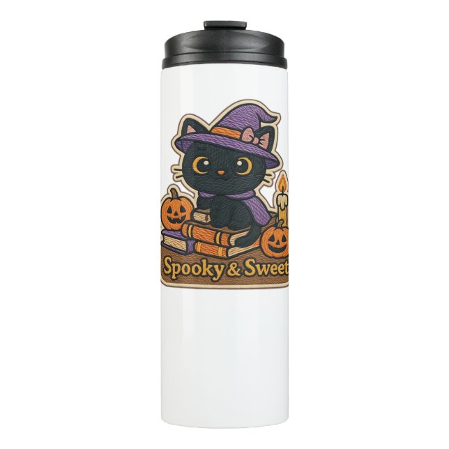 Bouteilles Isothermes Chat d'Halloween avec Livres Magiques - Em Éffraya (Devant)