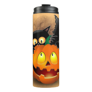Bouteilles Isothermes Chat Fun Halloween Caractère mordant un Citrouille