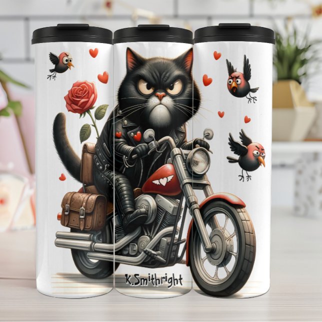 Bouteilles Isothermes Chat grincheux sur une moto (Créateur téléchargé)