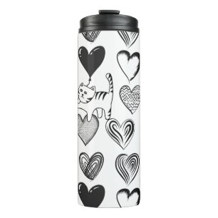 Bouteilles Isothermes Chat noir et blanc et Motif de coeur