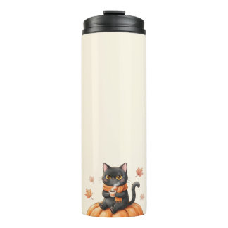Bouteilles Isothermes Chat noir kawaii Cozy Autumn Pumpkin Spice Latte 