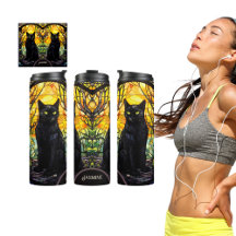 Chat noir Vitrail Yoga jaune