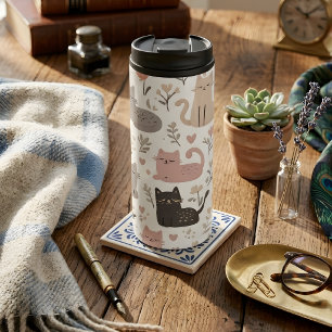 Bouteilles Isothermes Chat pastel adorable et motif floral