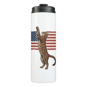 Bouteilles Isothermes Chat Patriotique Drapeau Américain Design Vectorie