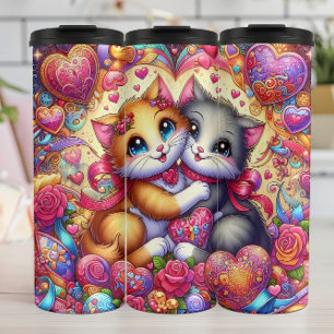 Bouteilles Isothermes Chatons qui s'étreignent Cœur Floral