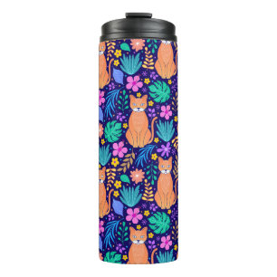 Bouteilles Isothermes Chats et fleurs tropicales : Motif foncé
