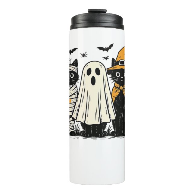 Bouteilles Isothermes Chats noirs en costumes d'Halloween - Ghost, Witch (Devant)