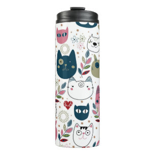 Bouteilles Isothermes Chats visage vert chaud muet turquoise rose motif